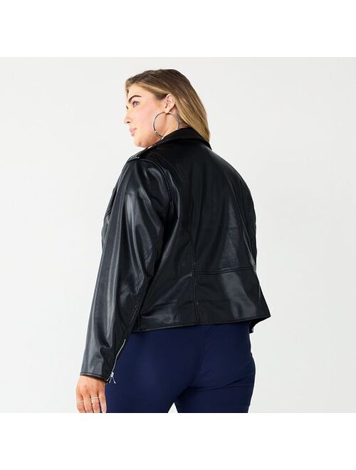 Plus Size Nine West Faux-Leather Moto Jacket
