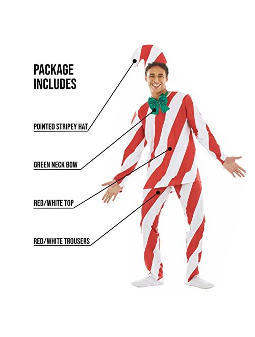 Fun Shack Candy Cane Adult Costume, Candy Cane Outfit, Candy Costume Adult Men, Mens Candy Cane Costume