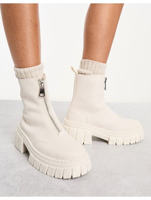 ASOS DESIGN Alliance chunky zip front boots in off-white