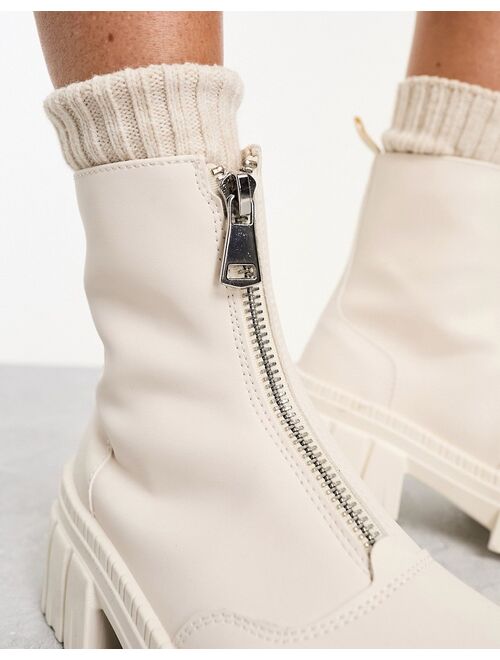 ASOS DESIGN Alliance chunky zip front boots in off-white