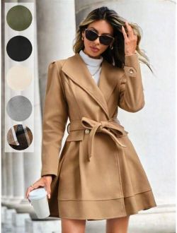 SHEIN LUNE Waterfall Collar Belted Overcoat