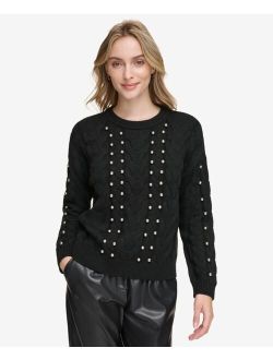 Women's Metal Stud Cable-Knit Sweater
