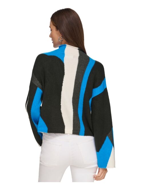DKNY Women's Asymmetric Colorblock Mock Neck Sweater