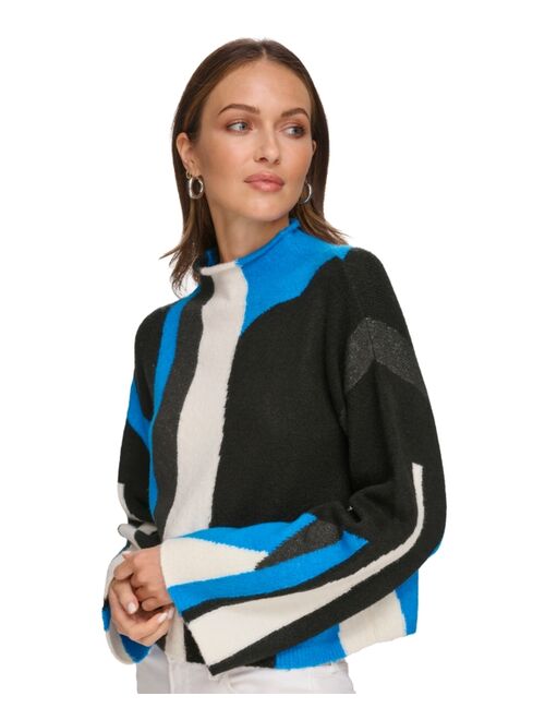 DKNY Women's Asymmetric Colorblock Mock Neck Sweater