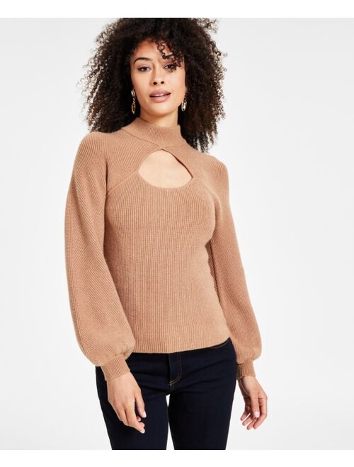 I.N.C. International Concepts Women's Mock Neck Cutout Blouson-Sleeve Sweater, Created for Macy's