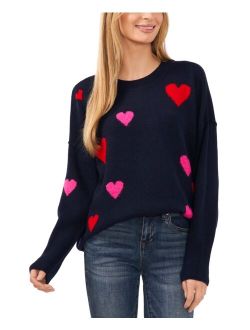 CeCe Women's Scattered Hearts Crewneck Sweater