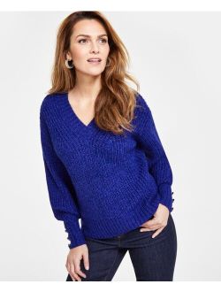 I.N.C. International Concepts Women's V-Neck Button-Trim Sweater, Created for Macy's
