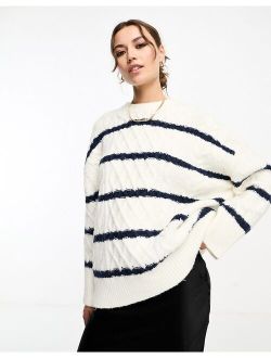 oversized cable sweater in stripe