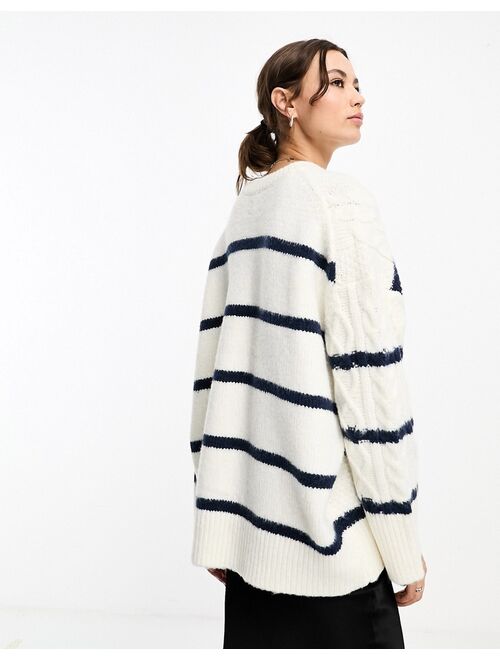 ASOS DESIGN oversized cable sweater in stripe