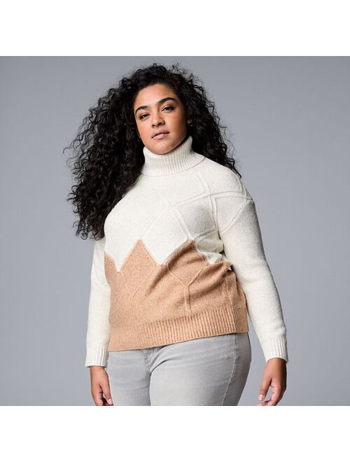 Plus Size Simply Vera Vera Wang Argyle Color Block Pullover Sweater