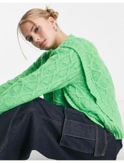 Native Youth cable knit sweater with shoulder detail in apple green