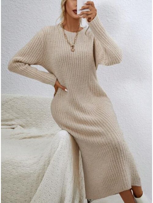 SHEIN Priv Solid Ribbed Knit Sweater Dress