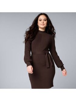 Diagonal Ribbed Belted Sweater Dress