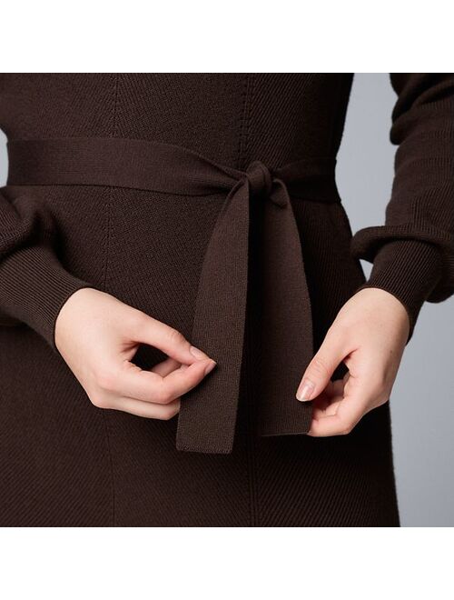 Women's Simply Vera Vera Wang Diagonal Ribbed Belted Sweater Dress