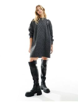 knitted cable mini sweater dress in charcoal