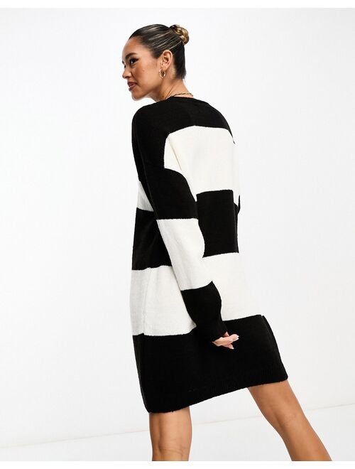 ASOS DESIGN knit sweater mini dress with crew neck in stripe