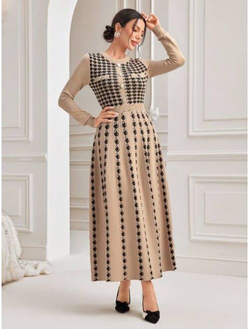 SHEIN Modely Geo Pattern Sweater Dress