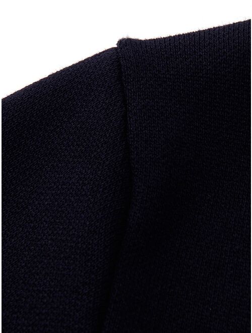Knit Mix Button Front Whipstitch Detail Sweater Dress