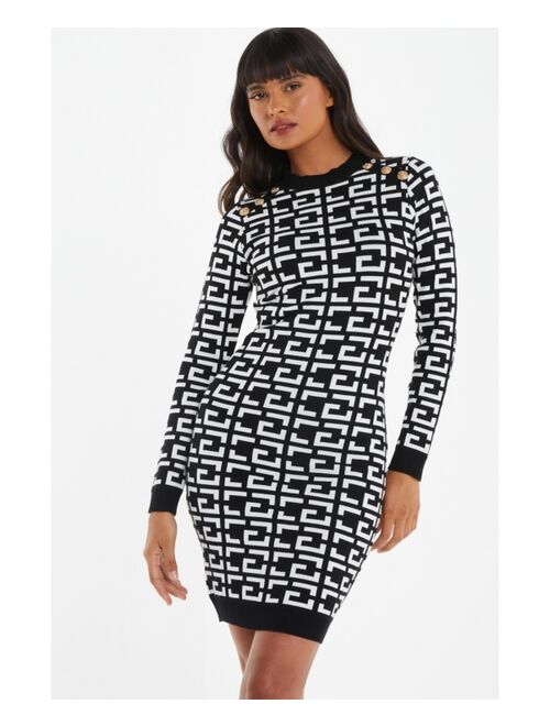 Quiz Women's Geometric Button Neckline Sweater Dress