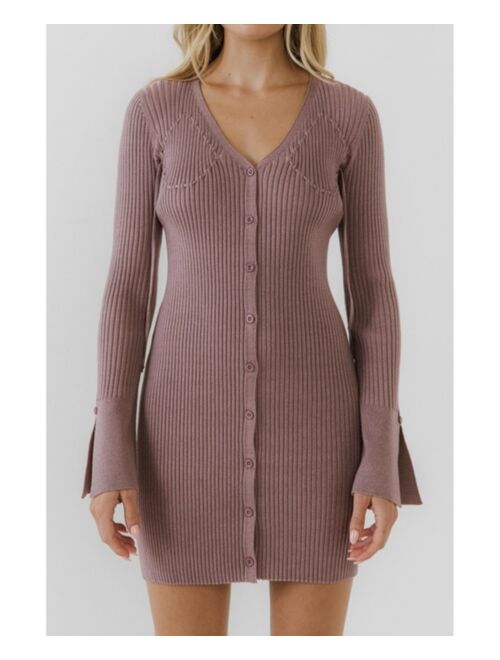 Free the Roses Women's Button Up Corset Detail Knit Dress