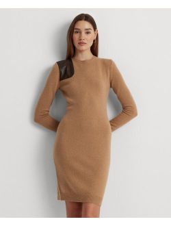 Lauren Ralph Lauren Women's Faux-Leather-Trim Wool-Cashmere Dress