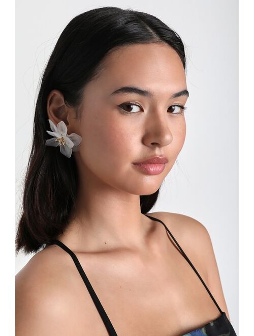 Lulus Blissful Blooming White and Gold Flower Statement Earrings