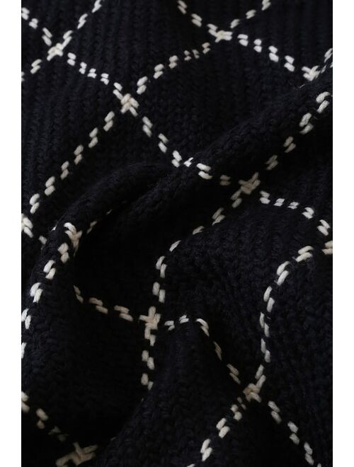 Lulus Cozy Afternoon Black and Ivory Plaid Knit Scarf