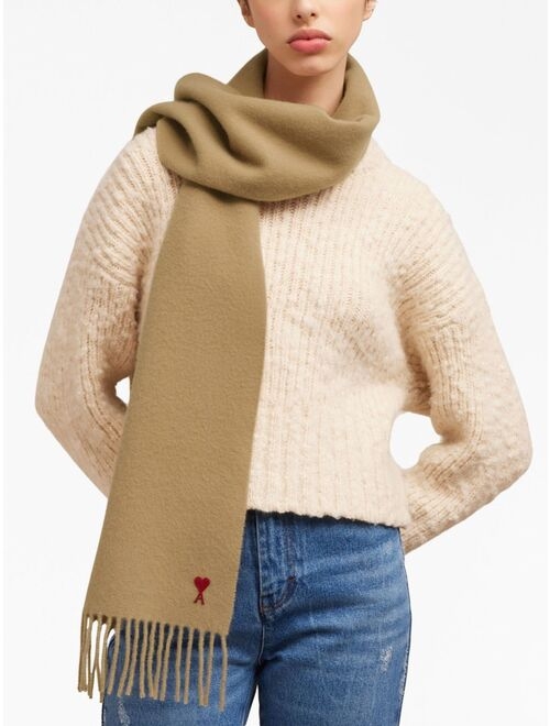 AMI Paris Ami de Coeur fringed-edge wool scarf