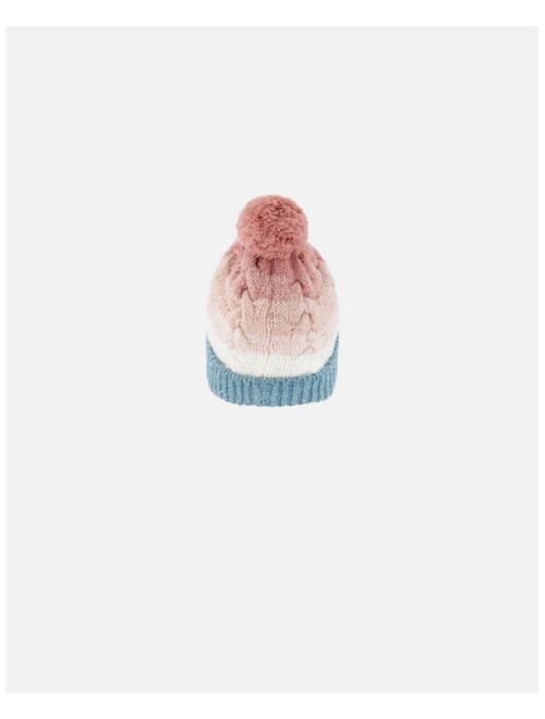 DEUX PAR DEUX Girl Pompom Winter Knit Hat Pink And Blue Gradient - Toddler|Child