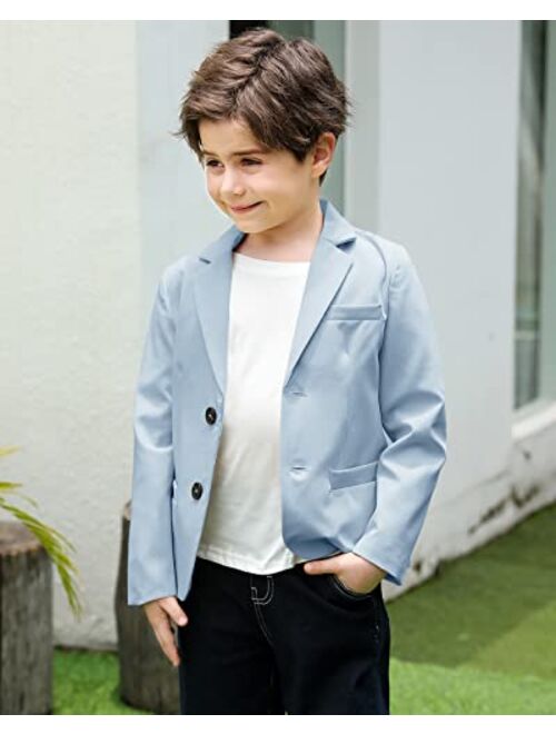 Fommykin Boys' Casual Blazer Jackets Two Button Closure Fashion Sport Coats Suit Tops with Pockets for Toddler Boys