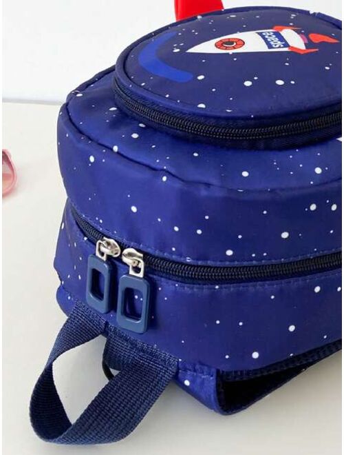 Shein 1pc Cartoon Rocket Design Zipper Closure Backpack For Boys And Girls