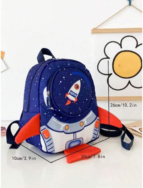 Shein 1pc Cartoon Rocket Design Zipper Closure Backpack For Boys And Girls