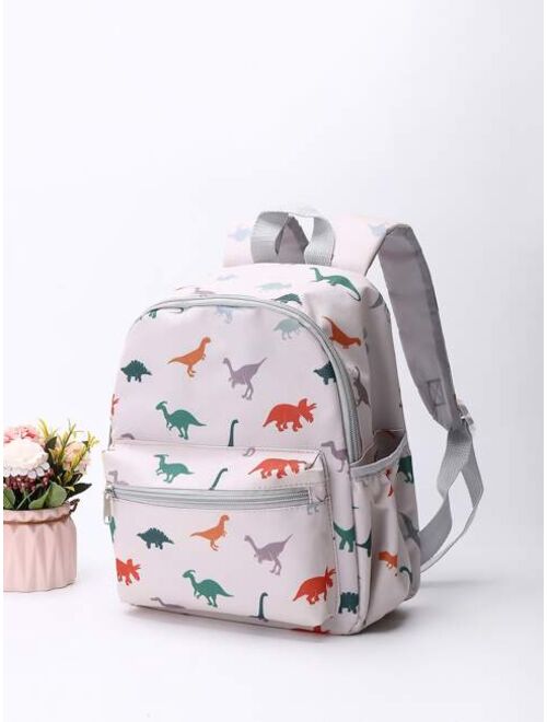 Shein Kids Cartoon Dinosaur Pattern Classic Backpack Cute Adjustable Strap Book-Bag