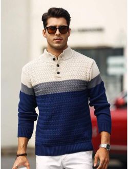 Men's Button Front Color Block Sweater