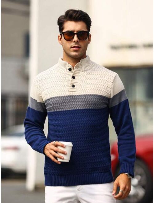 Shein Men's Button Front Color Block Sweater