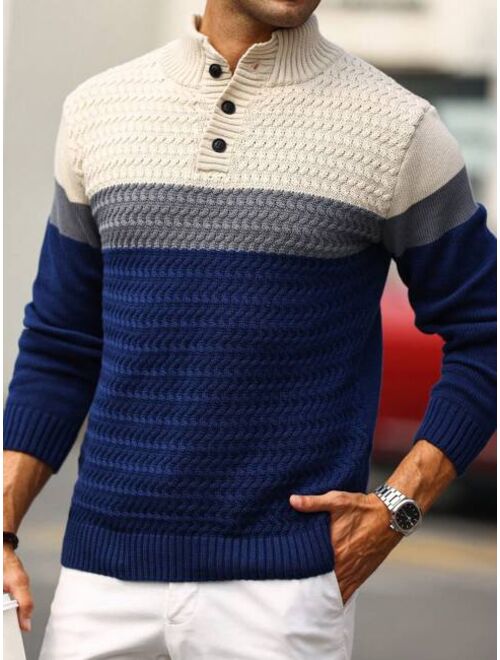 Shein Men's Button Front Color Block Sweater