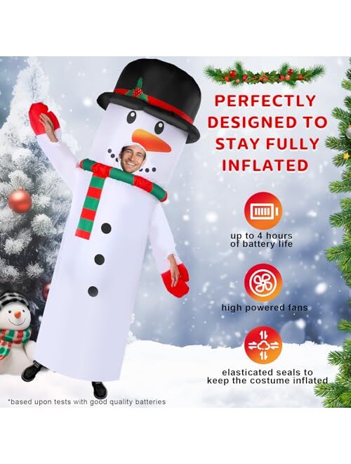 Threan Inflatable Christmas Costumes Snowman Blow up Tube Costume Xmas Wacky Waving Arm with Blower for Adult Men Women