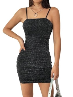 Women's Glitter Sleeveless Ruched Party Clubwear Bodycon Mini Dress