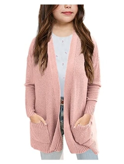 Goranbon Girls' Cardigan Sweaters Open Front Long Sleeve Casual Sweater Coats with Pockets
