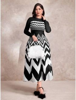 Modely Women s Knitted Sweater Dress With Zigzag Pattern
