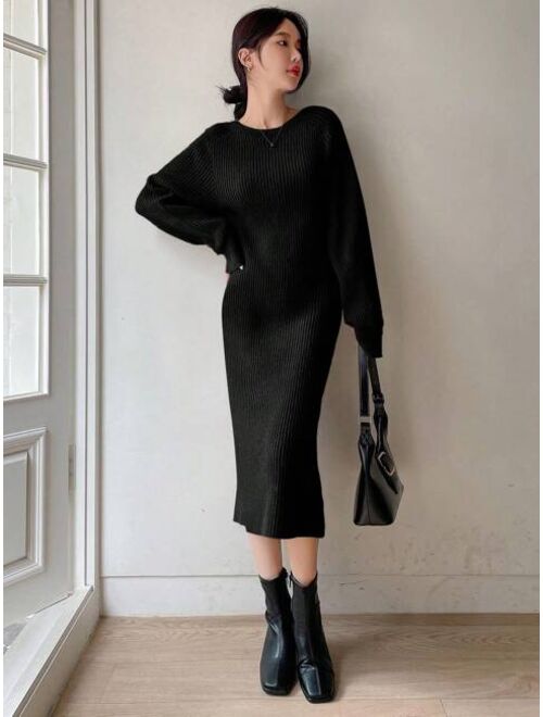 DAZY Ribbed Knit Drop Shoulder Sweater Dress