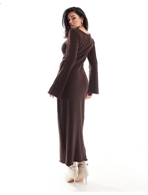 NA-KD fine knit maxi dress in brown