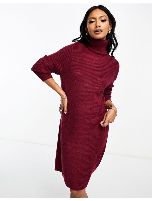Vila high neck knit mini dress in burgundy