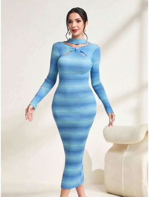 SHEIN Mulvari Striped Pattern Twist Front Bodycon Sweater Dress