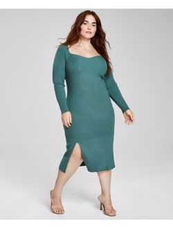 Trendy Plus Size Ribbed Side-Slit Dress