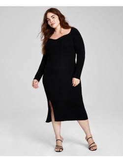 Trendy Plus Size Ribbed Side-Slit Dress