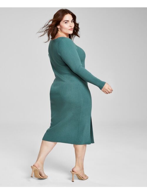And Now This Trendy Plus Size Ribbed Side-Slit Dress