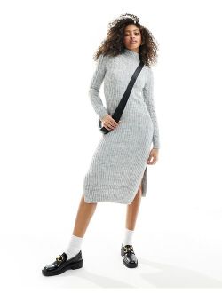 cable knit sweater midi dress in gray