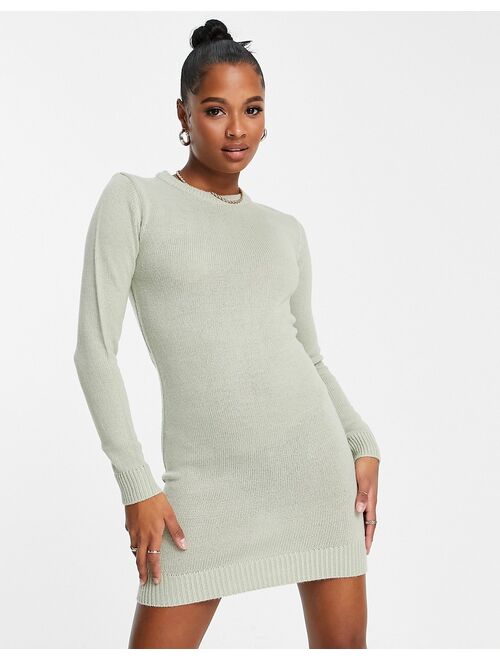 Brave Soul Petite grungy crew neck sweater dress in sage