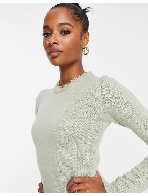Brave Soul Petite grungy crew neck sweater dress in sage